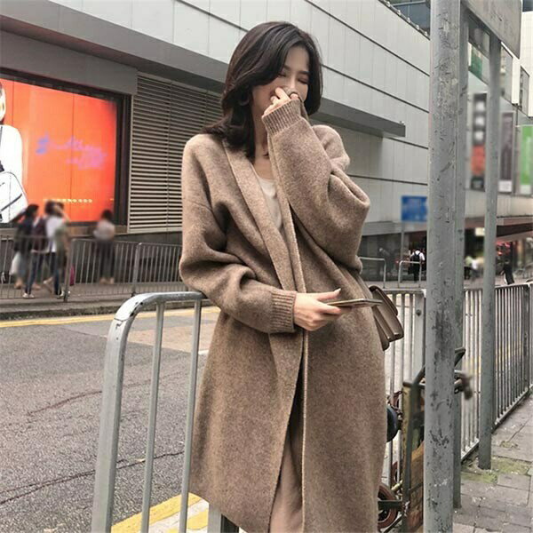 ニットガウン ロングカーディガン 秋冬 ゆったり ドロップショルダー レディース ...