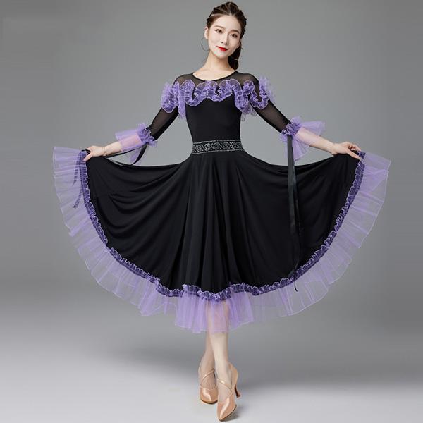 社交ダンス ドレス 練習着 スタンダード ドレス パーティー フリル 社交ダンス衣装 ワンピース スタン..