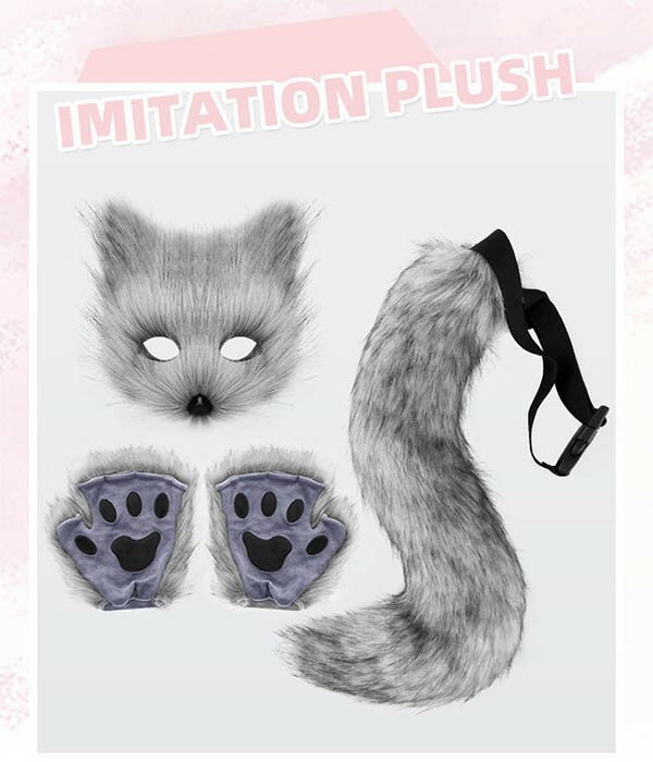 ハロウィン コスチューム コスプレ道具 小物 キツネ コスプレ3点セット 猫耳 カチューシャ にゃんこ ふわふわ 肉球手袋 手袋 黒猫 白猫 狐耳 狼耳 マスク 手袋 尻尾 もふもふ シッポ ミミ パーティー アクセサリー 文化祭 学園祭 クリスマス 動物 かわいい eb009sasam3