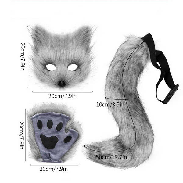 ハロウィン コスチューム コスプレ道具 小物 キツネ コスプレ3点セット 猫耳 カチューシャ にゃんこ ふわふわ 肉球手袋 手袋 黒猫 白猫 狐耳 狼耳 マスク 手袋 尻尾 もふもふ シッポ ミミ パーティー アクセサリー 文化祭 学園祭 クリスマス 動物 かわいい eb009sasam3