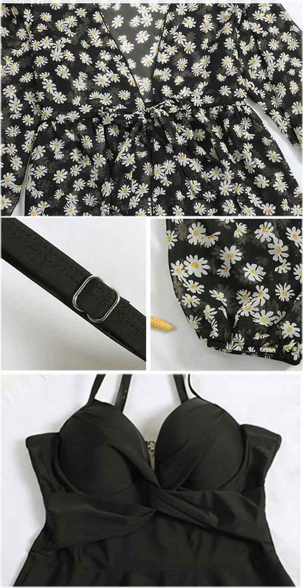 タンキニ水着 キャミソール ワンピース ラッシュガード ショートパンツ 3点セット オールインワン ぽっちゃり水着 レディース 体型カバー 小柄 花柄 可愛い 透け感 肩出し 無地 黒 ブラック クロス 大きいサイズ 海 ブール 沖縄 大人 可愛い 韓国風 着痩せ dm084t2t2la