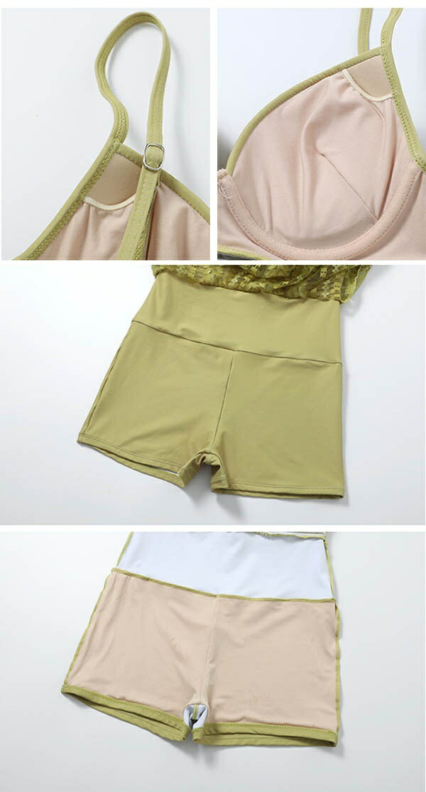 水着 親子水着 ワンピース水着 家族旅行 母 娘 キッズ水着 子供水着 女の子水着 vネック カシュクール 透け感 レディース お揃い 水着 可愛い みずぎ 体型カバー 夏 海 プール 温泉 イエロー グリーン dm095t2t2wa