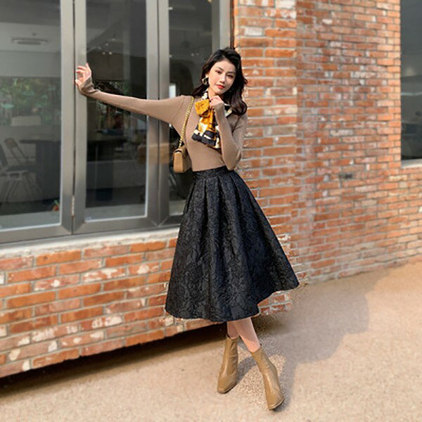 スカート ひざ下 ブラック レース エレガント きれいめ ふんわり膨らむ フレアスカート パラソルスカート アンブレラスカート 女子会 デート フォーマル 演奏会 ドレス 衣装 コーラス ピアノ 発表会 ステージ 合唱 大人 春夏 秋 洗える S M L XL 2XL dm195t2t2x1