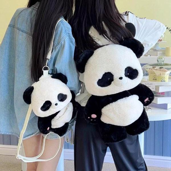 可愛い 鞄 バックパック ふわふわバッグ リュック パンダ柄 ロリータバッグ 学生 女子 女の子 プレゼント ギフト もこもこ ファスナー 黒 白 ea030t2t2x1