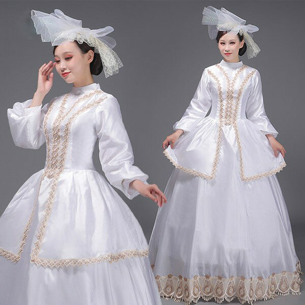 中世ヨーロッパ 貴婦人ドレス ステージ 衣装 中世ドレス ヨーロッパ 貴族 王族服 ジュリエット カラードレス 演出 現代劇演出 ヨーロッパ風 演出 パーティードレス 白 ec173t2t2x1