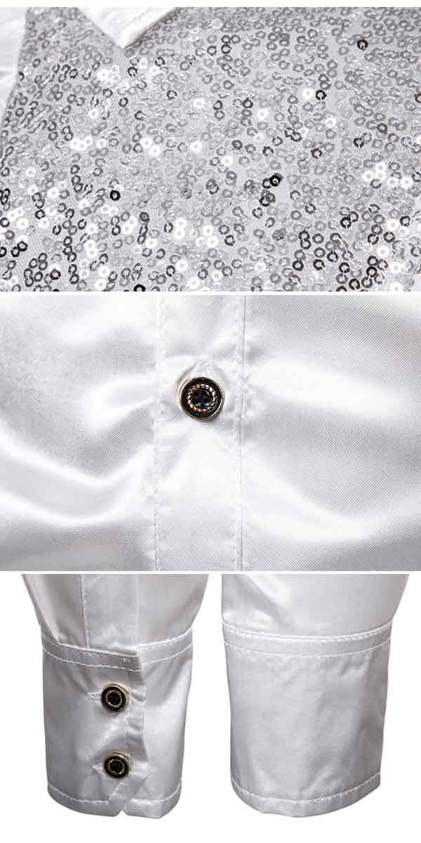 メンズ シャツ 舞台 ステージ キラキラ スパンコール 長袖 ワイドカラー 中世ヨーロッパ 男性 演出 撮影 学園祭 ダンス 文化祭 イベント カラオケ ハロウィン 黒 白 赤 ゴールド 青 パープル S M L 2L 3L ei138t2t2la