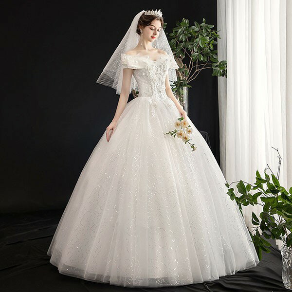 ウェディングドレス 白 ホワイト ロングドレス セットアップ パニエ/手袋/ベール追加可能 オフショルダー 半袖あり 背中開き 編み上げ プリンセスライン 花嫁 結婚式 披露宴 お呼ばれ 20代 30代 40代 前撮り 後撮り フォト婚 小さいサイズ ウエディング 2XL da152x1x1x1