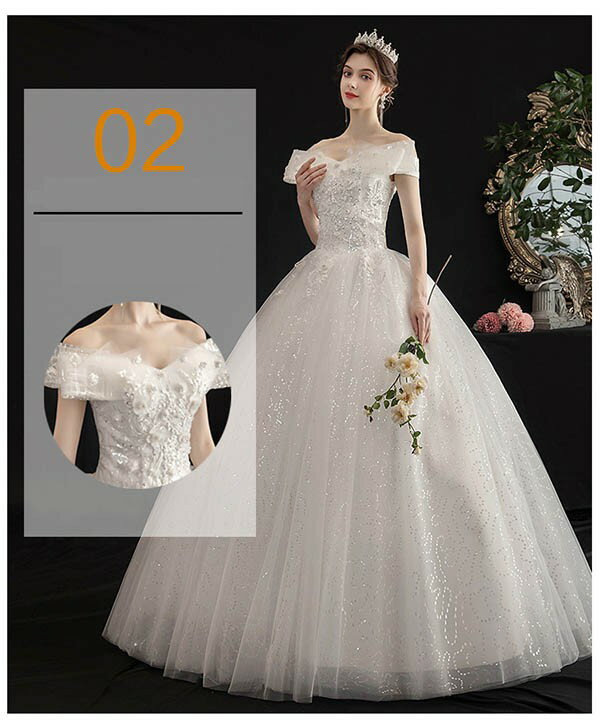 ウェディングドレス 白 ホワイト ロングドレス セットアップ パニエ/手袋/ベール追加可能 オフショルダー 半袖あり 背中開き 編み上げ プリンセスライン 花嫁 結婚式 披露宴 お呼ばれ 20代 30代 40代 前撮り 後撮り フォト婚 小さいサイズ ウエディング 2XL da152x1x1x1