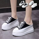 厚底 スリッポン レディース ミュールスニーカー かかとなし 22.0cm-24.0cm 白 黒 小さいサイズ ローカット レースアップ 歩きやすい 脱ぎ履きラ...