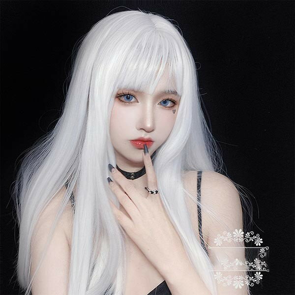 ウィッグ フルウィッグ ホワイト ロング ストレート ぱっつん前髪 ロリータ 前髪あり ハロウィン 原宿風 かつら コスプレ 可愛い 仮装 大人用 普段使い 文化祭 イベント 学園祭 演劇 舞台 学芸会 dp072x1x1x1
