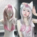 ロング ウィッグ グラデーション ピンク ホワイト ストレート 前髪あり 耐熱 高品質 フルウィッグ 自然 レディース コスプレ ハロウィン 撮影 イベント 可愛い おしゃれ 韓国風 ヘアスタイル dq314x1x1x1