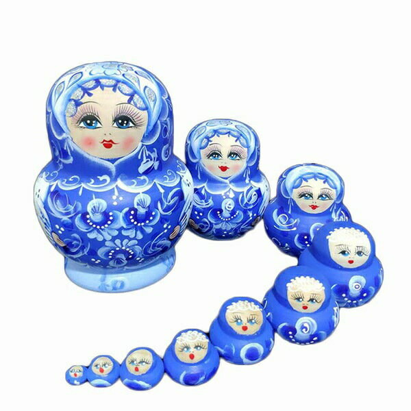 ロシア 人形 マトリョーシカ クリスマス 民芸品 土産物 手作り人形 手描き オブジェ 10個組15cm インテリア雑貨 洋風 ギフト プレゼント 北欧雑貨 伝...