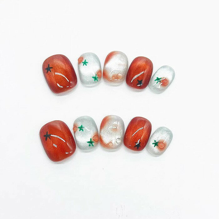 Happysunny Shopのオレンジ ネイルチップ ショート 付け爪 ハンドメイド風 フルカバー ジェル風 みかん デザイン かわいい 大人 可愛い 韓国風 ネイル アート セット 初心者 簡単装着 デート お出かけ 普段使い プレゼント用 付属品付き nc013x1x1x1｜アングル3