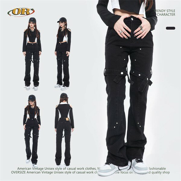 デニムパンツ レディース 大きいサイズ ボトムス ジーパン カジュアル ストリート フレア シンプル きれいめ 黒 秋冬 春夏 オールシーズン 着回し 普段着 薄手 ストレッチ 伸縮性 ポケット バックポケット ハイウエスト 脚長効果 フロント ストレッチパンツ dd034z7z7x5