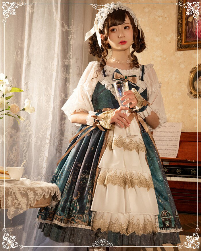 ワンピース ロリータ コスプレ 衣装 姫 ドレス 長袖 森ガール 萌え ゆめかわいい レトロ 中世紀 宮殿風 貴族風 リボン ボリューム 水色 緑 パーティー 学園祭 イベント　aa145zbzbm3 2