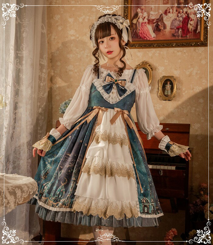 ワンピース ロリータ コスプレ 衣装 姫 ドレス 長袖 森ガール 萌え ゆめかわいい レトロ 中世紀 宮殿風 貴族風 リボン ボリューム 水色 緑 パーティー 学園祭 イベント　aa145zbzbm3 3