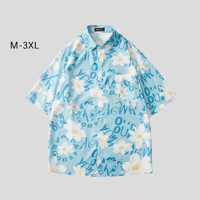 樂天商城 - アロハシャツ メンズ レディース 半袖 開襟シャツ 派手 柄シャツ リゾートシャツ 夏服 大きいサイズ ハワイ風 カジュアル シャツ アロハ 開襟 ペアルック ストリート 男女兼用 お揃い シンプル ハワイアン ブルー M L XL 2XL 3XL mc082zbzbm3