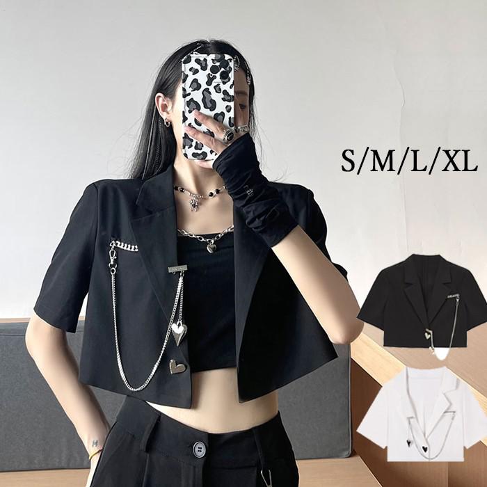 テーラードジャケット レディース コート へそ出し おしゃれ ショートブレザー 肌見せ トップス ins風 春 夏 秋物 秋服 カジュアル 短丈 ハイウエスト 長袖 半袖 スーツジャケット アウター 日常服 ダンス衣装 B系 かっこいい ブラック S M L XL nn022zbzbx1