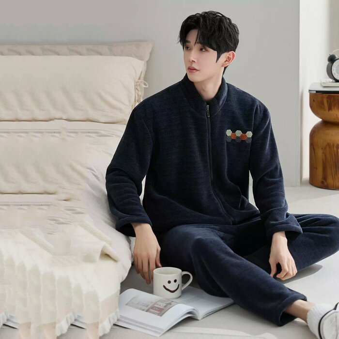 L-4L ルームウェア メンズ パジャマ 冬 上下セット 裏起毛 暖かい あったか もこもこ モコモコパジャマ 冬用 メンズ 長袖 裏起毛 部屋着 着る毛布 男性 プレゼント ギフト ネイビー グレー ダークグレー ns015zbzbm3
