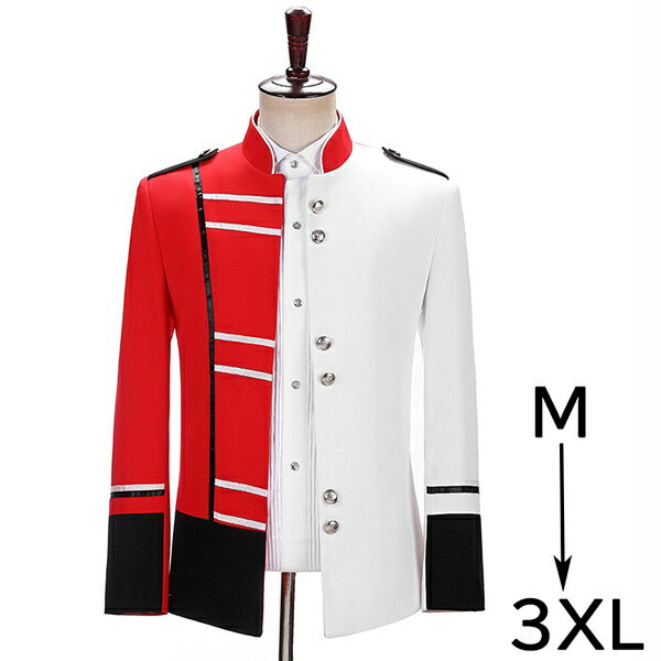 タキシード ジャケット メンズ ステージ衣装 演出服 赤 白 バイカラー カラオケ大会 カラオケ 大会 ダ..