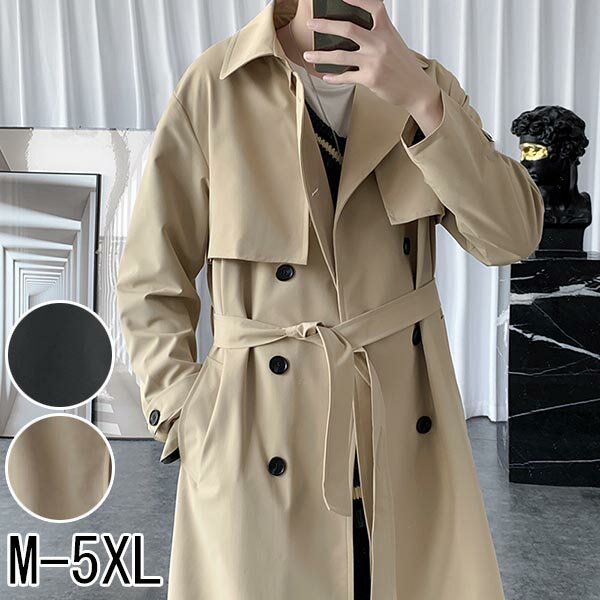 トレンチコート 春コート 春秋向き ロング コート 長袖 ポケット付き 体型カバー スプリングコート 大きいサイズ 韓国風 メンズファッション 通勤 ブラック M/L/XL/2XL/3XL/4XL/5XL ef170zezef4