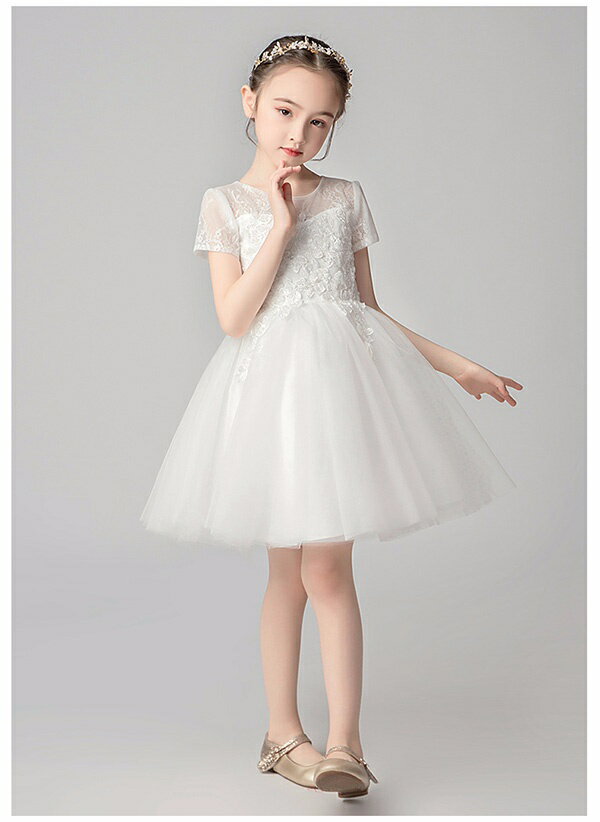 ピアノ発表会 中学生 ワンピース ホワイト フラワーガール ベールガール リングガール キッズ ドレス パーティー ショート丈 半袖 お姫様 中学生 発表会 ラウンド エレガント ワンピース 子供 ファスナー 女の子 フォーマル k5183zezef4