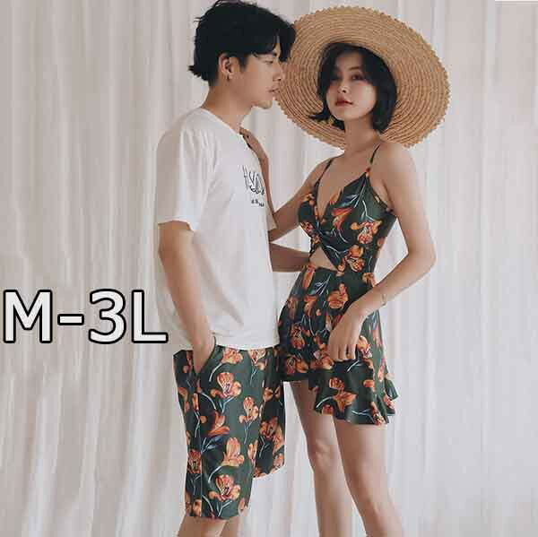 水着ビキニ検索結果｜ペア水着 2点セット ボタニカル 花柄 レディース ワンピース モノキニ メンズ サー...