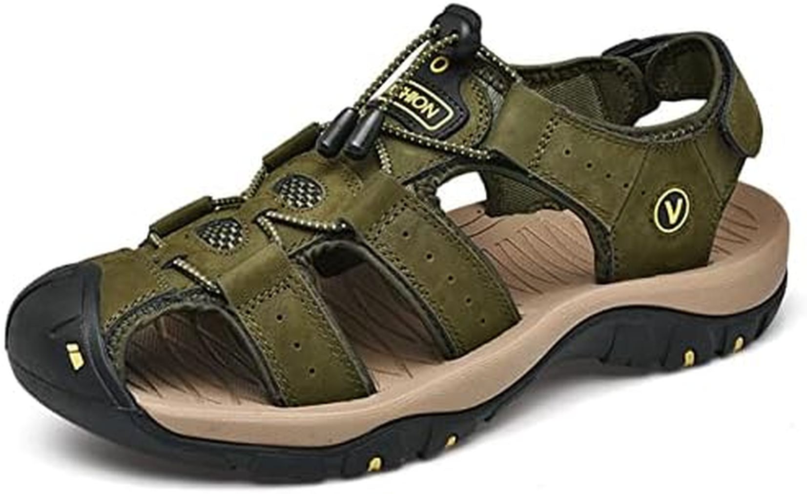 樂天商城 - 登山サンダル メンズ 本革 アウトドアサンダル つま先保護 ベルクロ スポーツサンダル さんだる 夏 素足ok 排水 防滑 外履きサンダル 歩きやすい 蒸れない 耐磨耗 海辺 河 川遊び 戸外 旅行