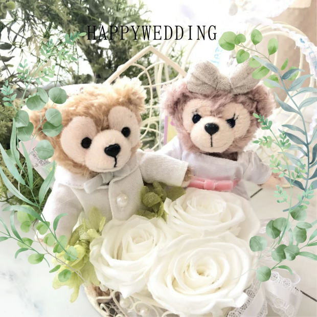 ディズニーシー★ダッフィー＆シェリーメイ☆ウエディング☆結婚式☆プリザーブドフラワー　#リングピロー　#結婚祝い　#結婚式　#プリザーブドフラワー