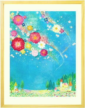 【新作】 絵画 インテリア 「花のオーロラ」■Mプラスサイズ■ 風水 リビング 玄関に飾ると良い絵 玄関に飾る花 空の絵 絵 壁 飾り アート アートポスター 花 おしゃれ 額入り インテリアアート きれい 幸せ 開店祝い 贈り物 お礼の品 壁掛け 花の絵 オシャレ 優しい