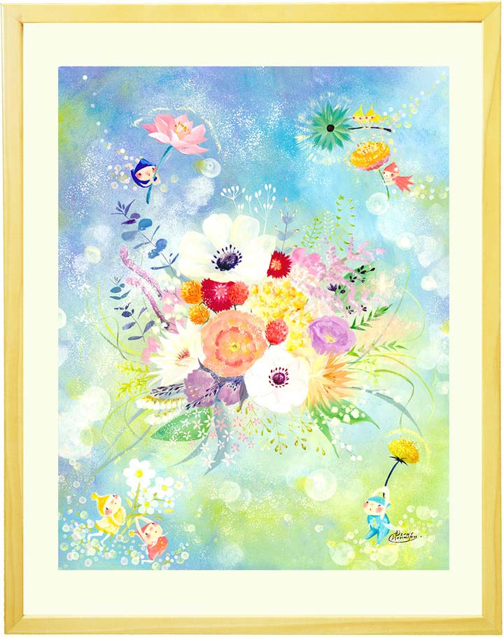 絵画 花 インテリア 「エール」 額入り ブーケ 玄関に飾る絵画 風水 リビング アート 幸せ 子供部屋 壁掛け 絵 花束 かすみ草 たんぽぽ おしゃれ かわいい 人気 花の絵 明るい 誕生日 プレゼント 女性 額付き 花の絵 明るい インテリアアート 癒し ナチュラル 自然