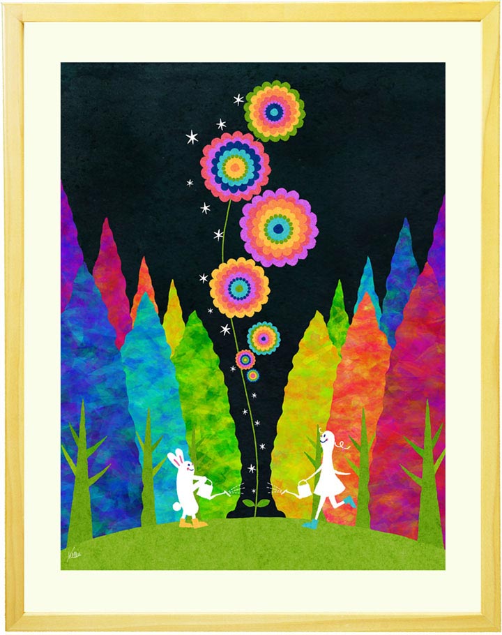 絵画 インテリア 欧風 花の絵「願い」おしゃれ 動物 かわいい絵画 家に飾る絵 壁掛け 部屋 おしゃれ 可愛い 花の絵 アートポスター 北欧 額付き ウサギ 壁飾り 額絵 癒される絵 人気 開店祝い 開業祝い 画家 絵通販 絵販売 KAIGA