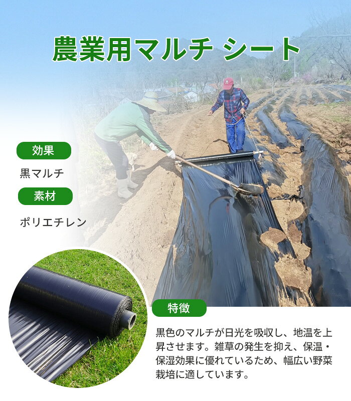 農業用マルチシート 農ポリ 黒マルチ 厚さ0.01mm 雑草の抑制効果が高い畑用黒マル...