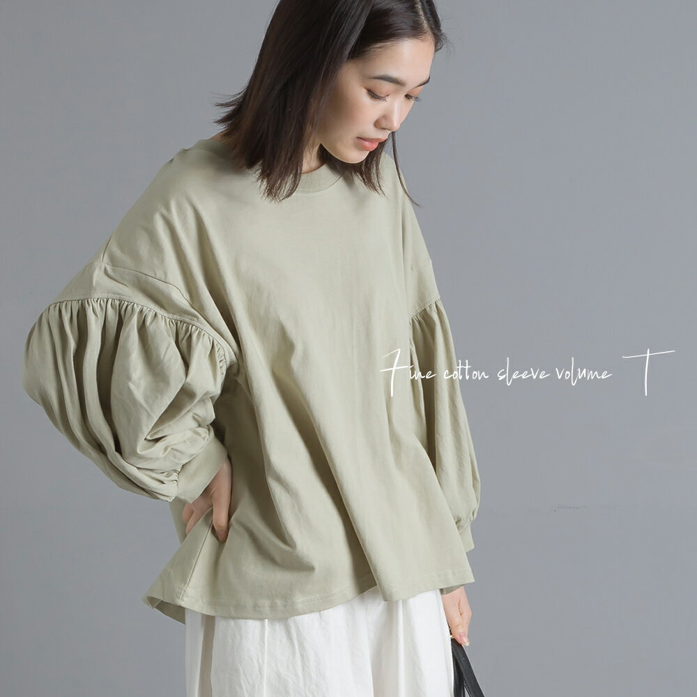 【OMNES】ファインコットン 袖ボリューム七分袖Tシャツ レディース カットソー フリーサイズ カジュアル トップス 無地 HAPTIC ハプティック【■】のサムネイル