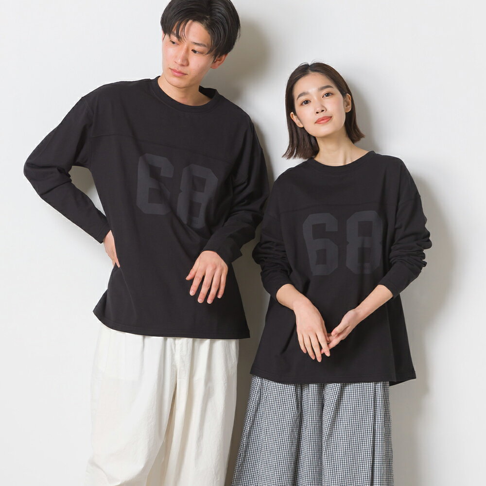 【OMNES】ユニセックス フットボールTシャツ レディース メンズ カジュアル ロゴプリント 長袖Tシャツ コットン クルーネック ロゴTシャツ HAPTIC ハプティック【Aクーポン対象】のサムネイル