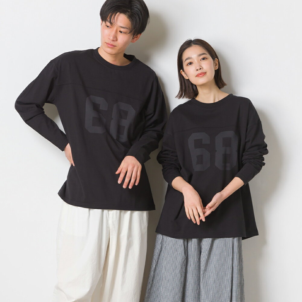 【OMNES】ユニセックス フットボールTシャツ レディース メンズ カジュアル ロゴプリント 長袖Tシャツ コットン クル…