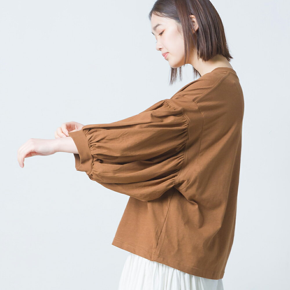 【ハプティックhbD】【OMNES】綿麻カット 袖ボリューム七分袖Tシャツレディース カットソー フリーサイズ トップス カジュアル Tシャツ HAPTIC ハプティック 母の日のサムネイル
