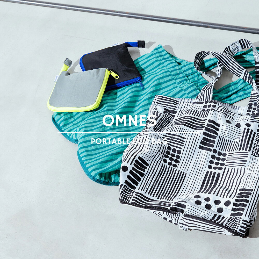 【OMNES】ポータブルトート型エコバッグ ショッピングバッグ 買い物袋 トートバッグ 折り畳み可能 北欧柄 無地 ストライプ チェック柄 HAPTIC ハプティック【■】のサムネイル