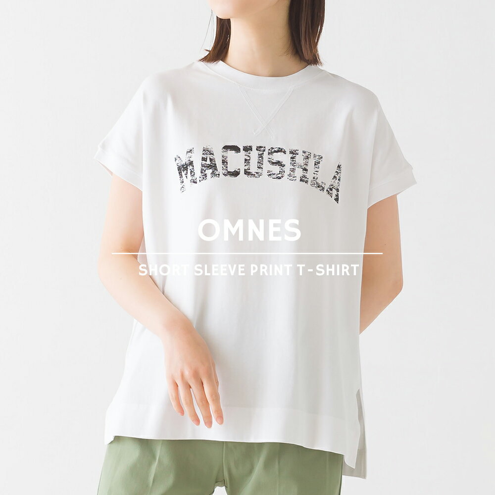 【OMNES】コットンベア天 ロゴプリントTシャツ レディース 半袖Tシャツ リブロゴTシャツ カジュアル サイドスリット Mサイズ Lサイズ HAPTIC ハプティック 母の日のサムネイル