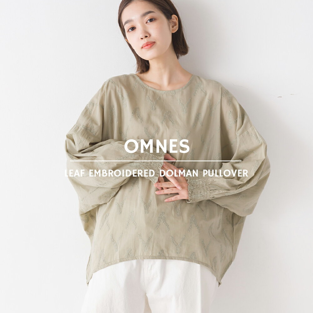 【ハプティックhbC】【OMNES】リーフ刺繍ドルマンプルオーバー レディース フリーサイズ カジュアル ナチュラル トップス カットソー コットン 綿 HAPTIC ハプティック 母の日のサムネイル