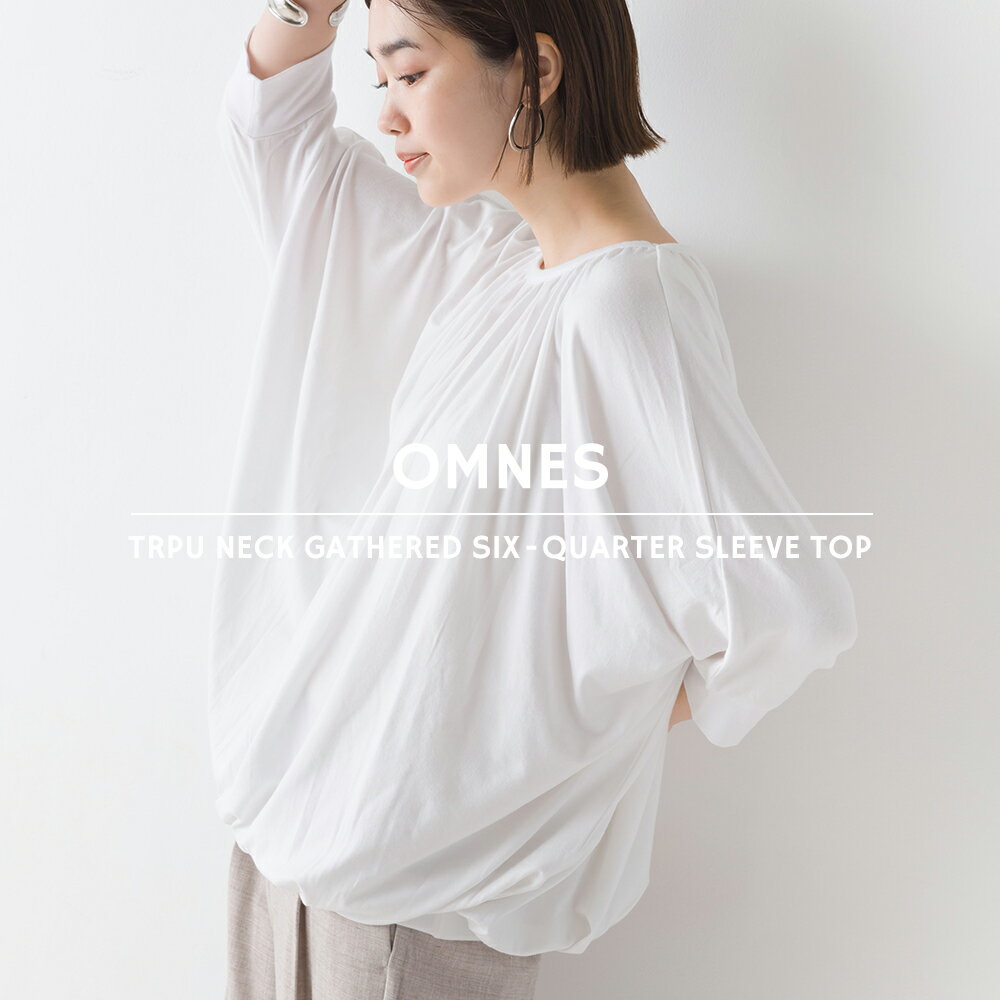 【OMNES】TRPU ネックギャザー6分袖トップス Tシャツ レディース フリーサイズ 六分袖 クルーネック カジュアル シンプル カットソー 接触冷感 HAPTIC ハプティックのサムネイル