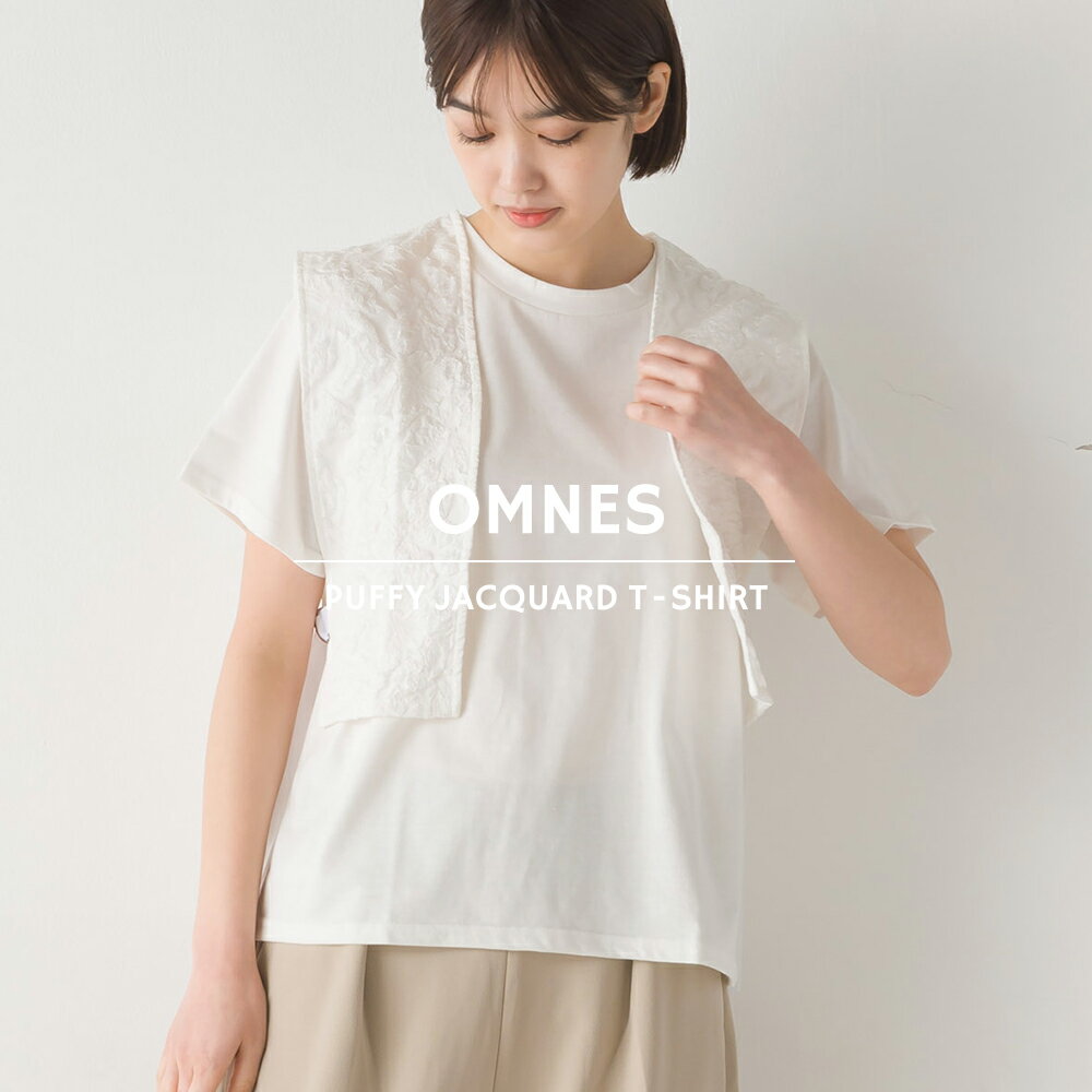 【OMNES】ふくれジャガードベスト Tシャツセット レディース フリーサイズ 半袖 カジュアル カットソー ナチュラル HAPTIC ハプティック 母の日のサムネイル