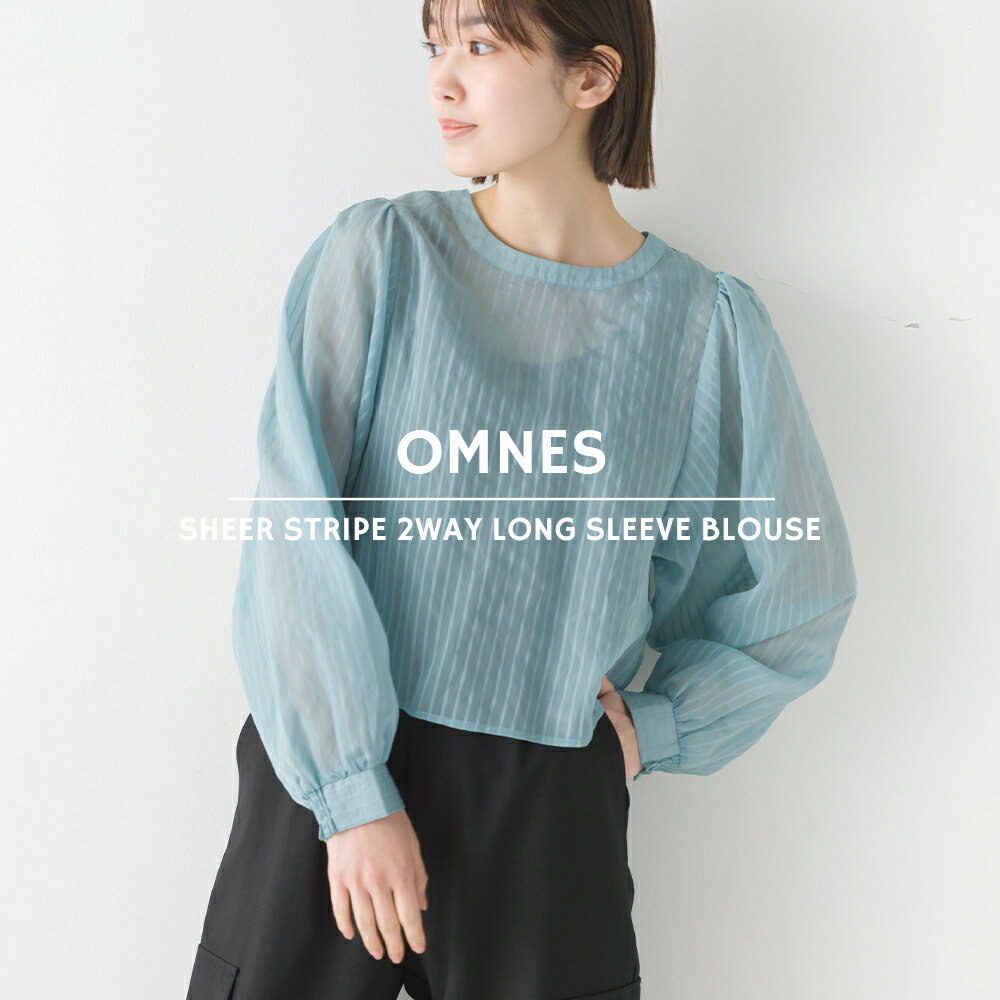 【ハプティックhbH】【OMNES】シアーストライプ2WAY長袖ブラウス レディース フリーサイズ ショート丈 カジュアル トップス 透け感 ボタン HAPTIC ハプティックのサムネイル