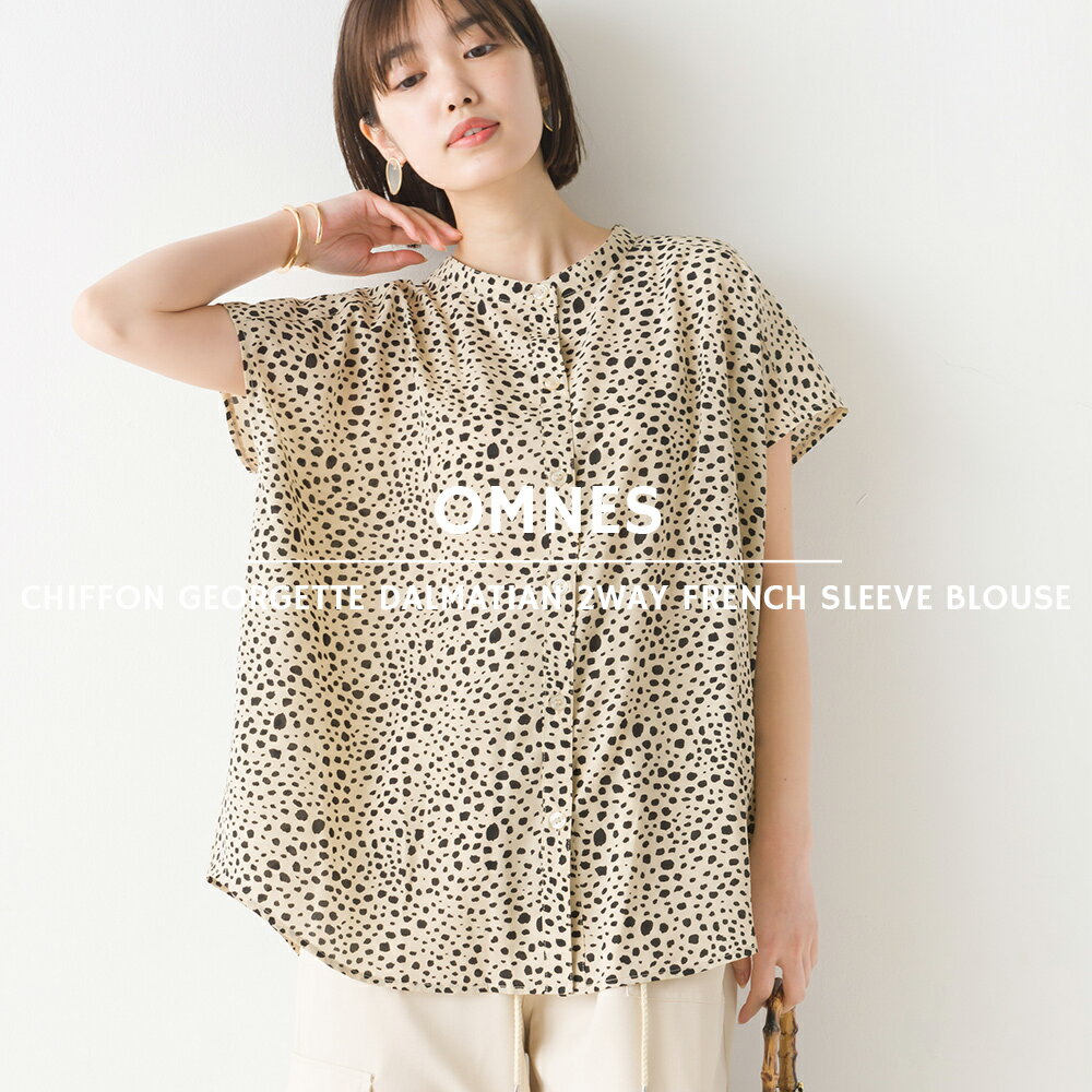 【OMNES】シフォンジョーゼットダルメシアン2WAYフレンチスリーブブラウス レディース フリーサイズ ショートスリーブ 半袖シャツ HAPTIC ハプティックのサムネイル