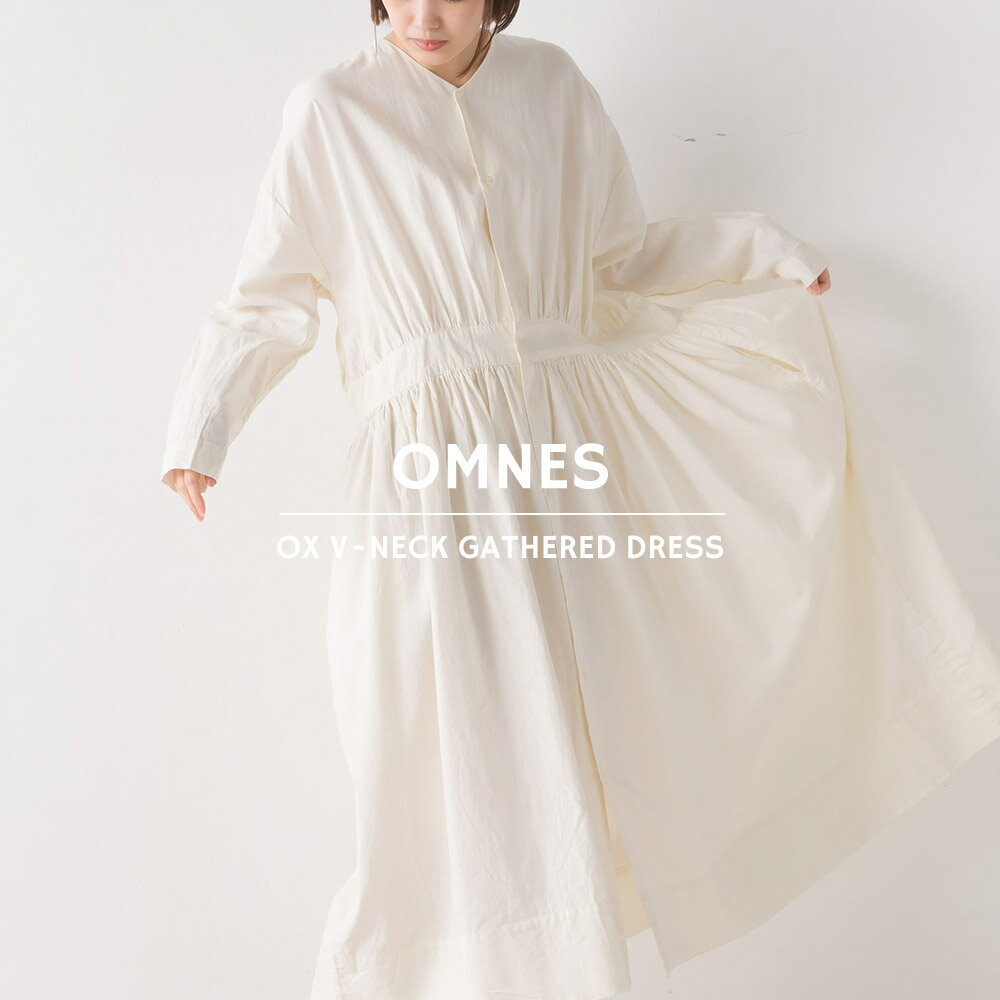【OMNES】オックスVネックギャザーワンピース レディース フリーサイズ シャツワンピース ロング丈 カジュアル 無地 ナチュラル HAPTIC ハプティック【Aクーポン対象】のサムネイル