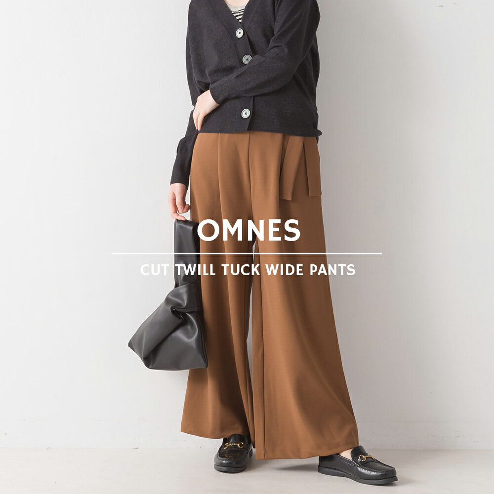 【OMNES】カットツイルタックワイドパンツ レディース ロングパンツ カジュアル ウエストリボン フリーサイズ ウエストゴム マキシ丈 フルレングス HAPTIC ハプティック 母の日のサムネイル