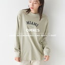 【ハプティックhbI】【OMNES】バイオ加工 綿100％プリント長袖Tシャツ レディース カジュアル ロゴプリント ロゴTシ…