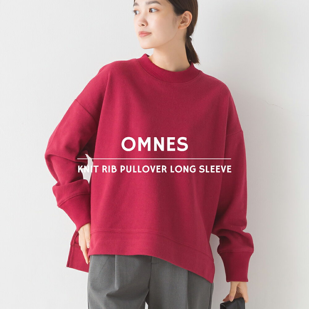 【ハプティックhbD】【OMNES】ニットリブ 長袖プルオーバー レディース カジュアル フリーサイズ クルーネック リブニット 起毛 サイドスリット 無地 シンプル HAPTIC ハプティック オムネスのサムネイル