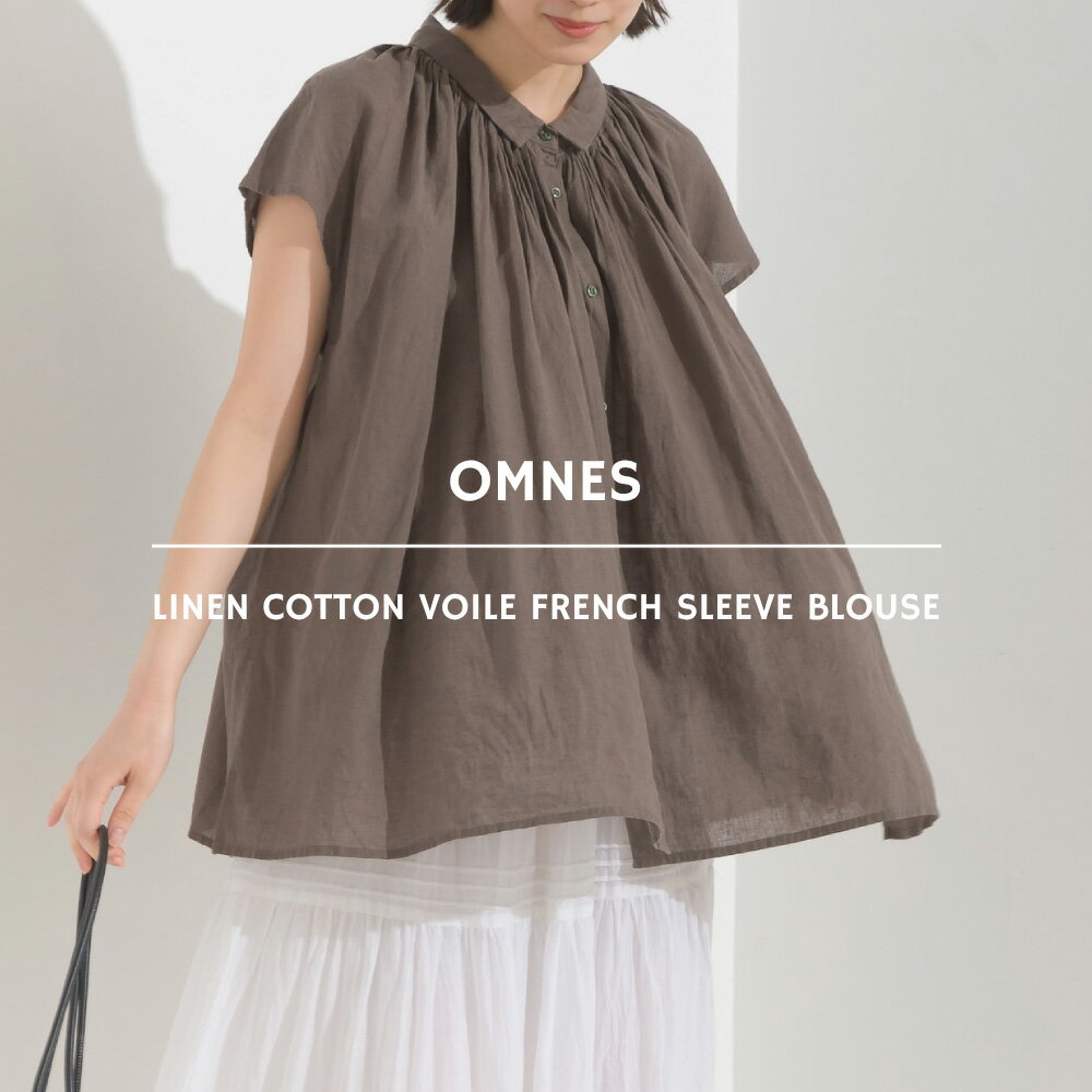 【OMNES】リネンコットンボイル フレンチスリーブブラウス レディース フリーサイズ ショートスリーブ 半袖 シャツ HAPTIC ハプティック 母の日のサムネイル