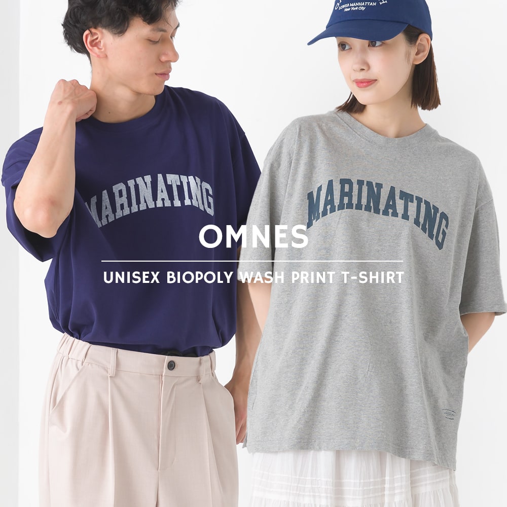 【OMNES】ユニセックス バイオポリウォッシュプリント半袖Tシャツ レディース メンズ カジュアル ロゴプリント ロゴTシャツ フリーサイズ クルーネック HAPTIC ハプティックのサムネイル